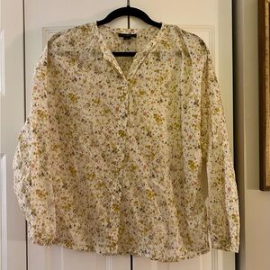 J. Crew Women's Sz S White Cotton Boho Blouse W/ Yellow Purple Pink Accents